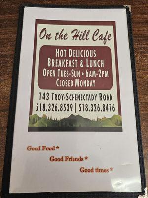 Front of menu