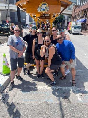 Our families posing with our awesome driver, Zach!