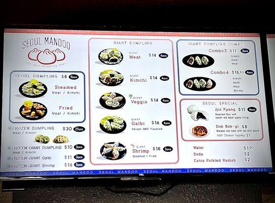 Seoul Mandu menu