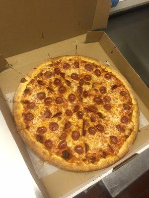 An extra large pepperoni pizza