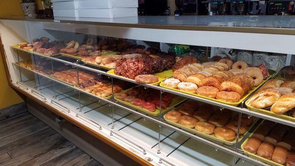 Assortment of donuts on display