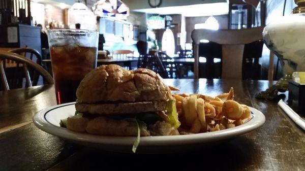 The vegetable burger: one of the two vegetarian-friendly options on the menu.