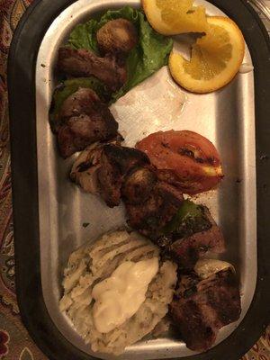 Kabob with mashed potatos