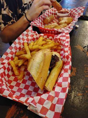 French dip and mozzarella sticks