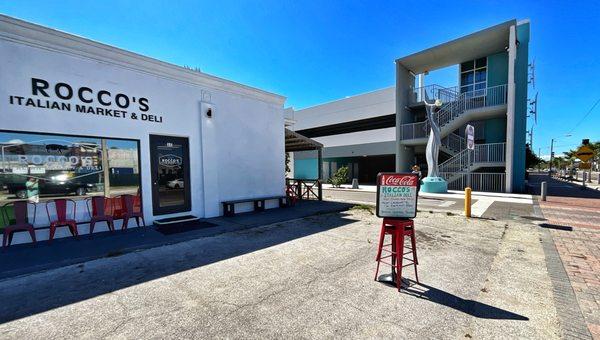 Front view, right next to the downtown central parking garage.