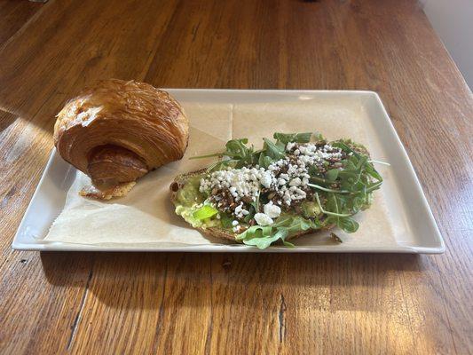 Ham and Cheese croissant and Avocado Toast