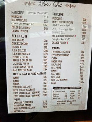 Management has changed and this is the new price list.