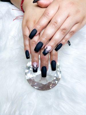 Matte Black Acrylic Nails by Amy