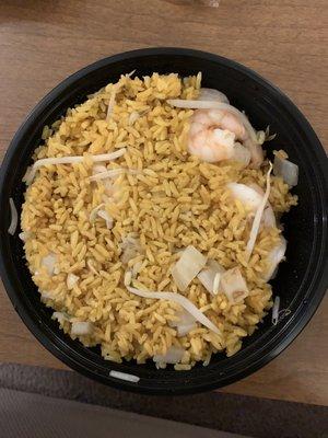 Pint of shrimp fried rice with a nice amount of shrimp