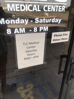 TLC Front door. They obviously close at 4p..not 8.  Change ur google hours open.   Geez