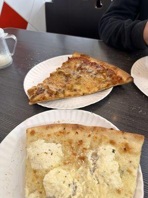 White pizza and Chicken Parmesan Slices