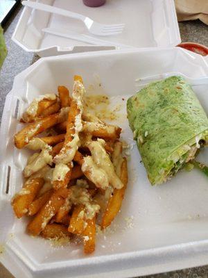 ops chicken wrap and Greek fries