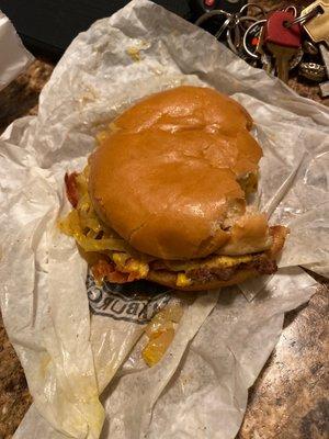 There is nothing  appetizing about this messy burger!