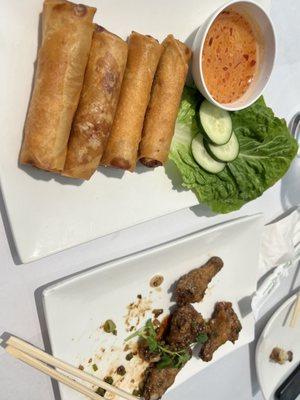 Spring rolls and sticky wings