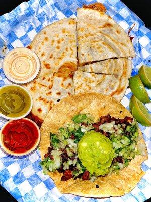 Quesadilla & Al pastor taco