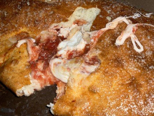 Inside cheese calzone