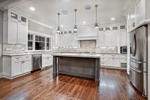 white kitchen cabinets.