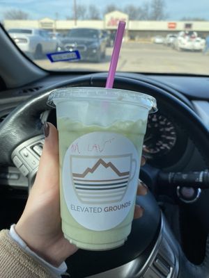 Regular iced matcha latte w/lavender syrup