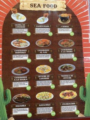 Seafood menu