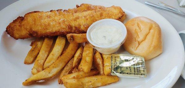 Battered walleye with seasoned fries