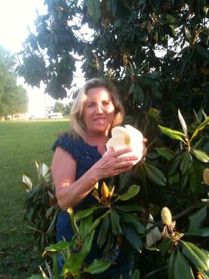 Miss Tara and a Georgia Magnolia.