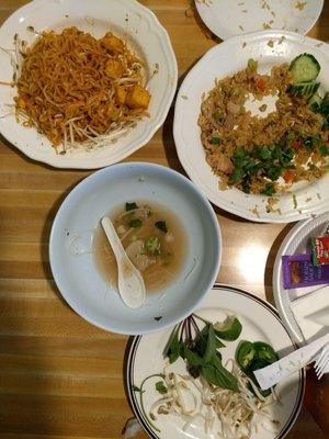 Veggie Pho, chicken fried rice, and pad thai