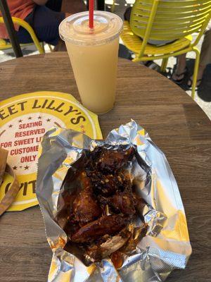 My grandson's six piece, chicken wing and frozen lemonade