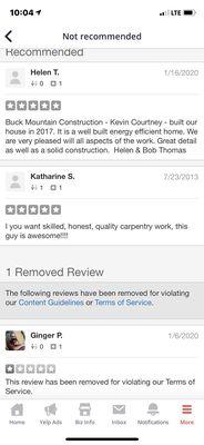 Reviews on Yelp by retired customers who don't post enough for Yelp to use. Thanks