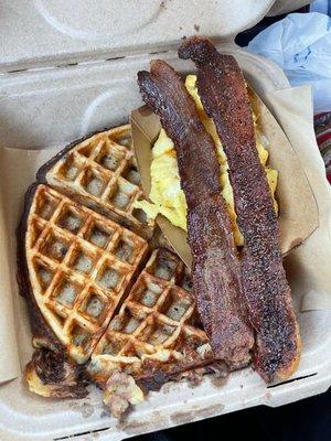 Chocolate Chip Waffle and Brown Sugar Pepper Bacon