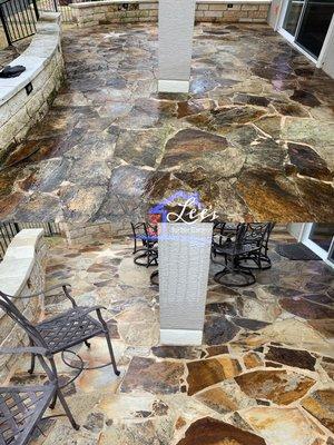 Flagstone patio cleaning completed with our soft wash process.