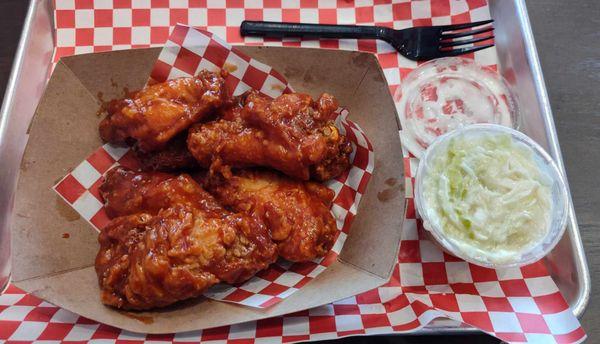 6 Jumbo Wings breaded and tossed in honey BBQ sauce w/ Cole slaw