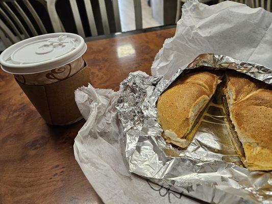 Sausage egg cheese and coffee