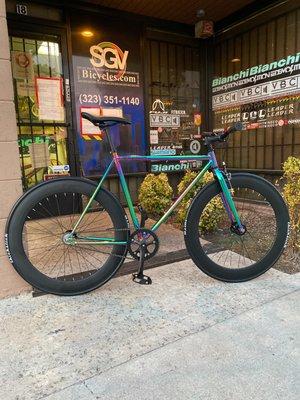 Check out the New SGVbicycle!! The Aura oil slick, Neo Chrome with 70mm Matte Black Wheels