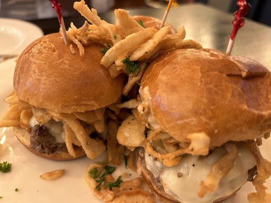 Wagyu Sliders with chipotle and Swiss.