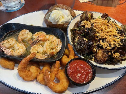 Crispy Brussel sprouts w/Garlic Shrimp Scampi, Crunch-Fried Shrimp