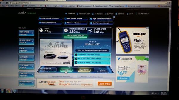 Speedtest.net test taken at 6:02p.m. on Friday 10-10-14