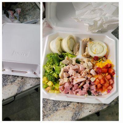 The salads are delicious it is not taped to prevent tampering by delivery person no crackers again dressing sitting in salad lettuce where?