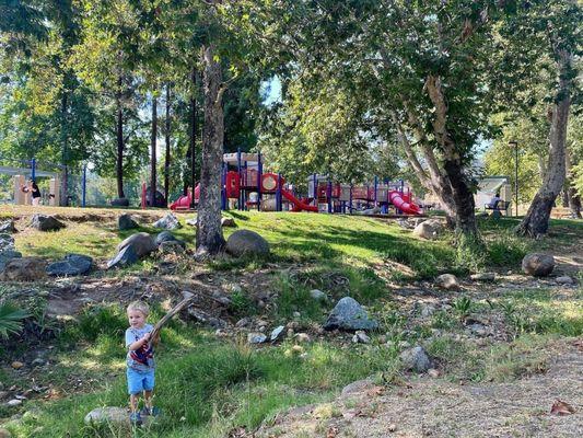 View from the creek of the play area and all the trees