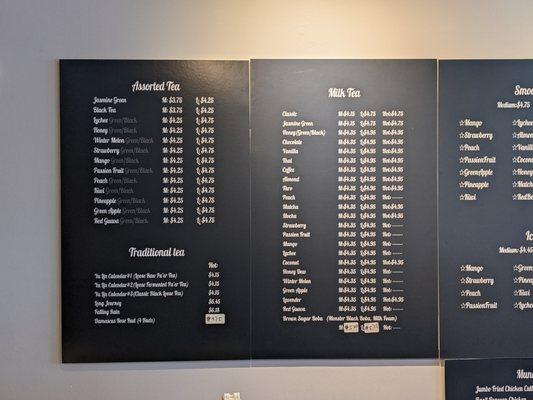 A menu of available teas.