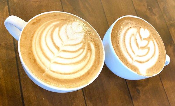 Two lattes. Even flavored, brilliantly balanced to the flavor of the coffee. Not too sweet.