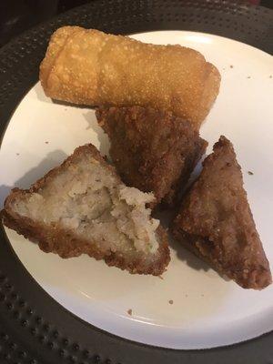 This supposed to be sweet/sour, special fried rice prawn toast and an egg roll - It's full of grease, tastes like old oil - just nasty!