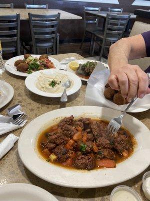 falafel, hummus, grape leaves, fried kibbeh, and sujuk