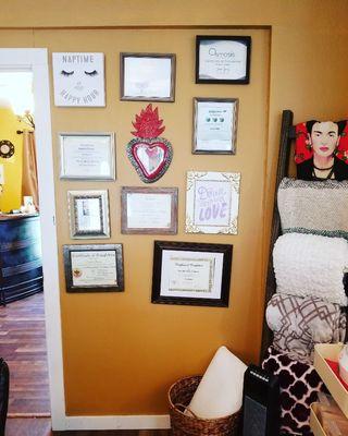 Certificate wall . Always learning