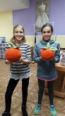 The girls loved sewing their pumpkins