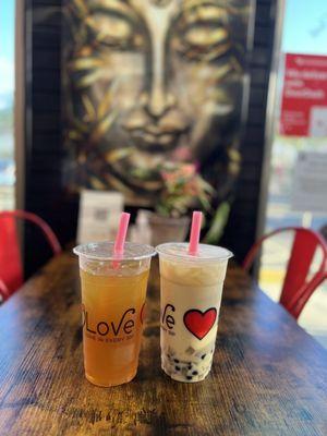 Jasmine tea & Jasmine milk tea with boba and aloe