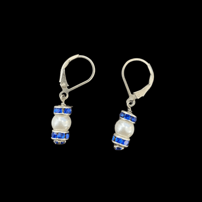 Swarovski Crystal Pearl and Sapphire Rondelle Sterling Silver Leverback Earrings made by Helen Powell