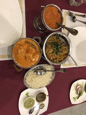 Chicken Tikka Masala, paneer Tikka masala, and chicken biryani