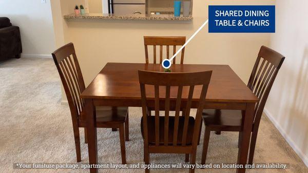 Yep, besides the kitchen sink, we also provide you with a dining table with chairs for you and roomates to share in our Shared Program.