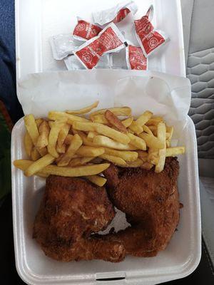 Fried Leg quarters and fries