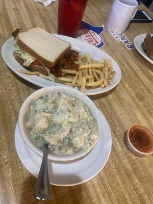 BLT w/fries and Chicken and Dumplings